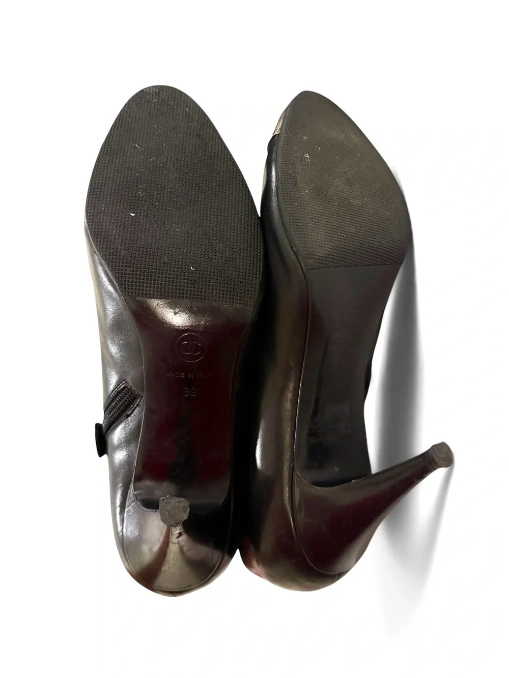 CHANEL Black Leather Ankle Boots with Silver Cap Toe Logo